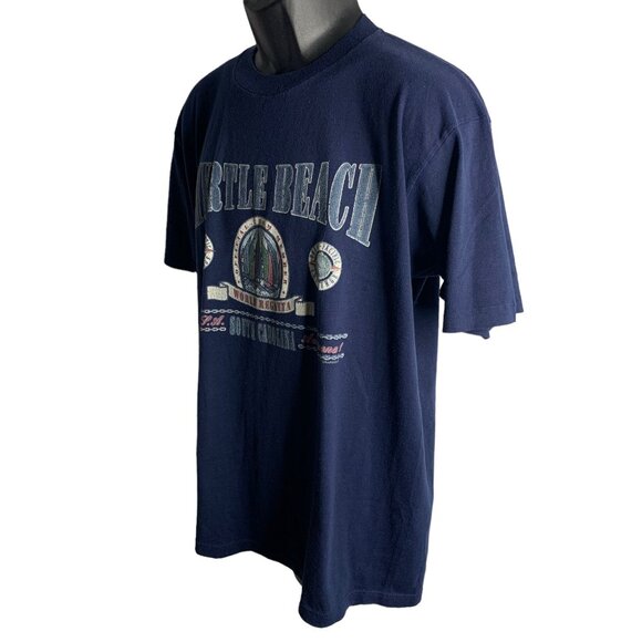 Vintage 90s Myrtle Beach Crewneck T Shirt XL Blue Single Stitch Short Sleeves - Picture 3 of 6